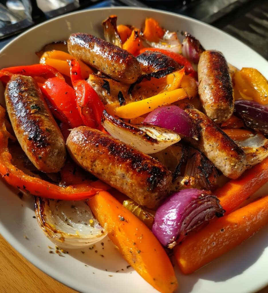 Air Fryer Harissa Sausage & Veg Traybake