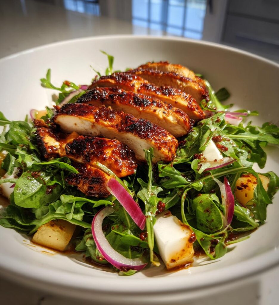 Arugula, Chicken & Melon Salad with Sumac Dressing