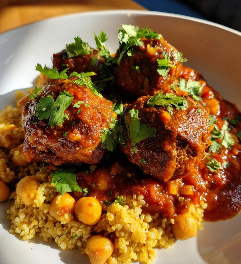 Spicy Meatball Tagine with Bulgur & Chickpeas