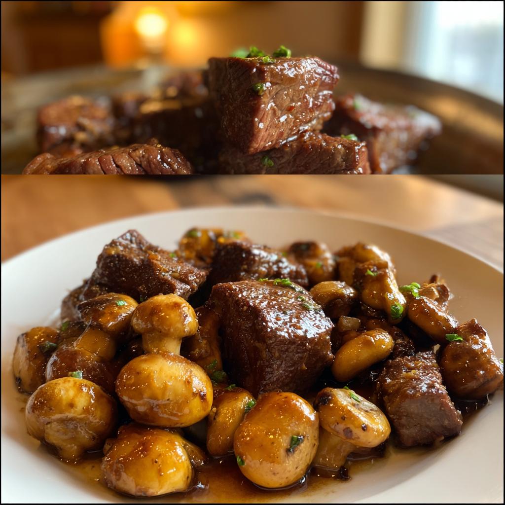 Air Fryer Beef and Mushrooms