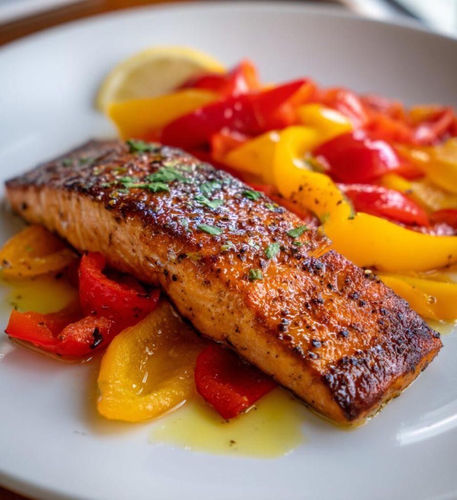 Air Fryer Salmon with Bell Peppers
