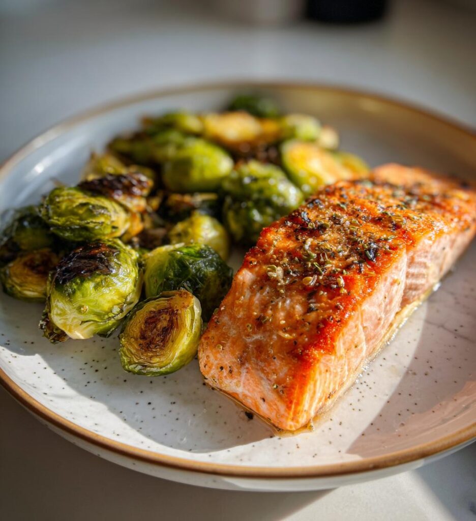 Air Fryer Salmon with Brussels Sprouts