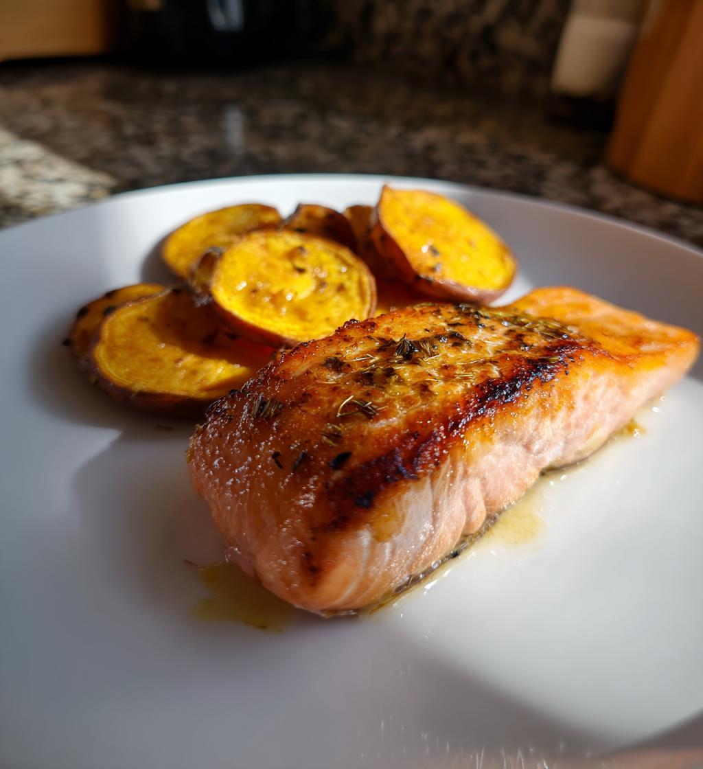Air Fryer Salmon with Sweet Potato