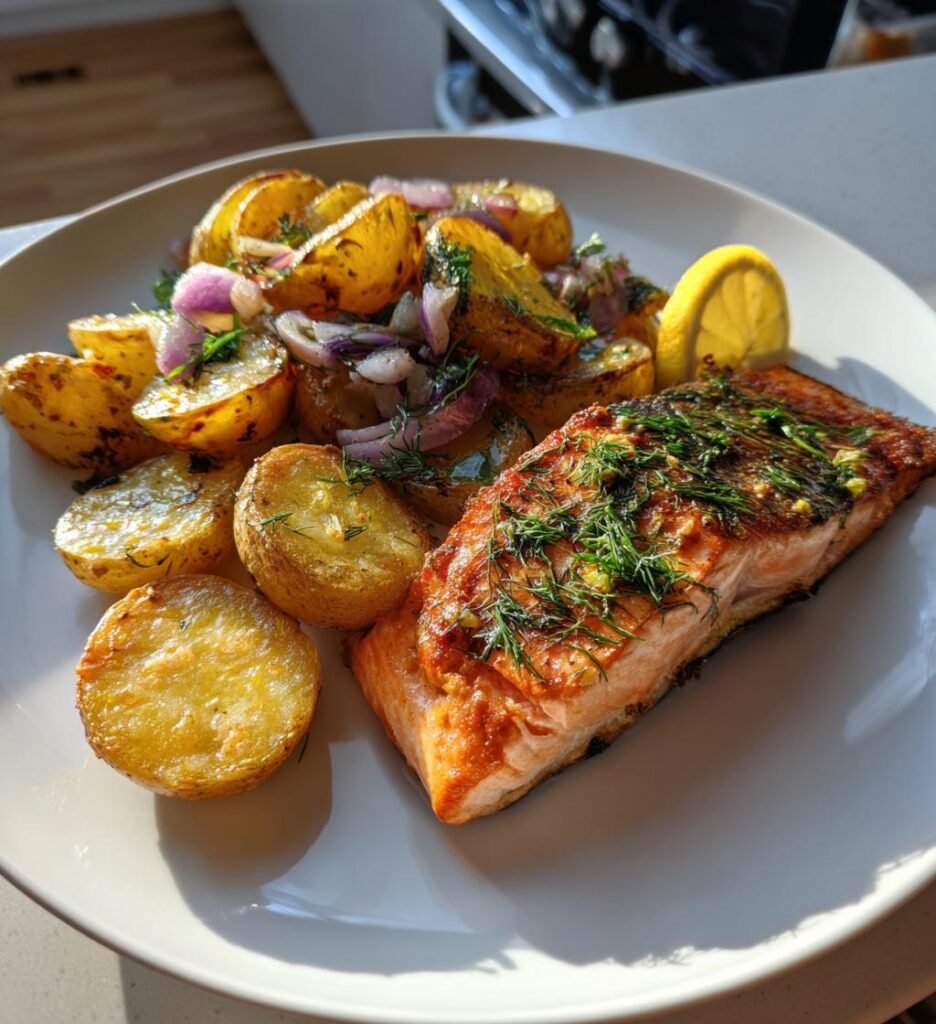Air Fryer Salmon with Warm Potato Salad