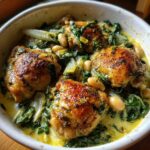 Chicken Thighs with Creamy Leeks, Beans & Spinach