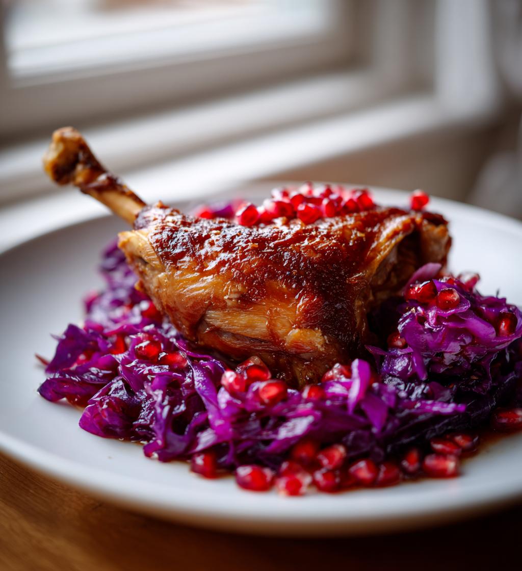 Confit Duck with Red Cabbage & Pomegranate