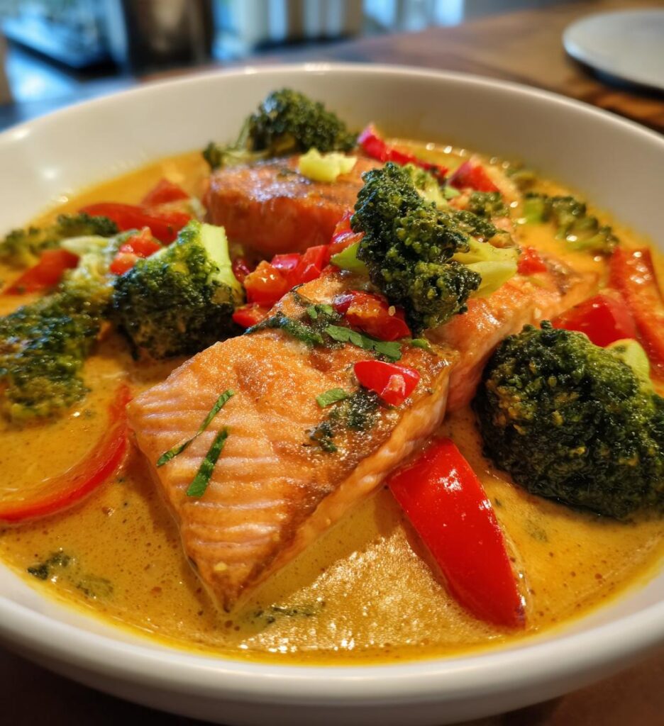 Microwave Red Curry Poached Salmon