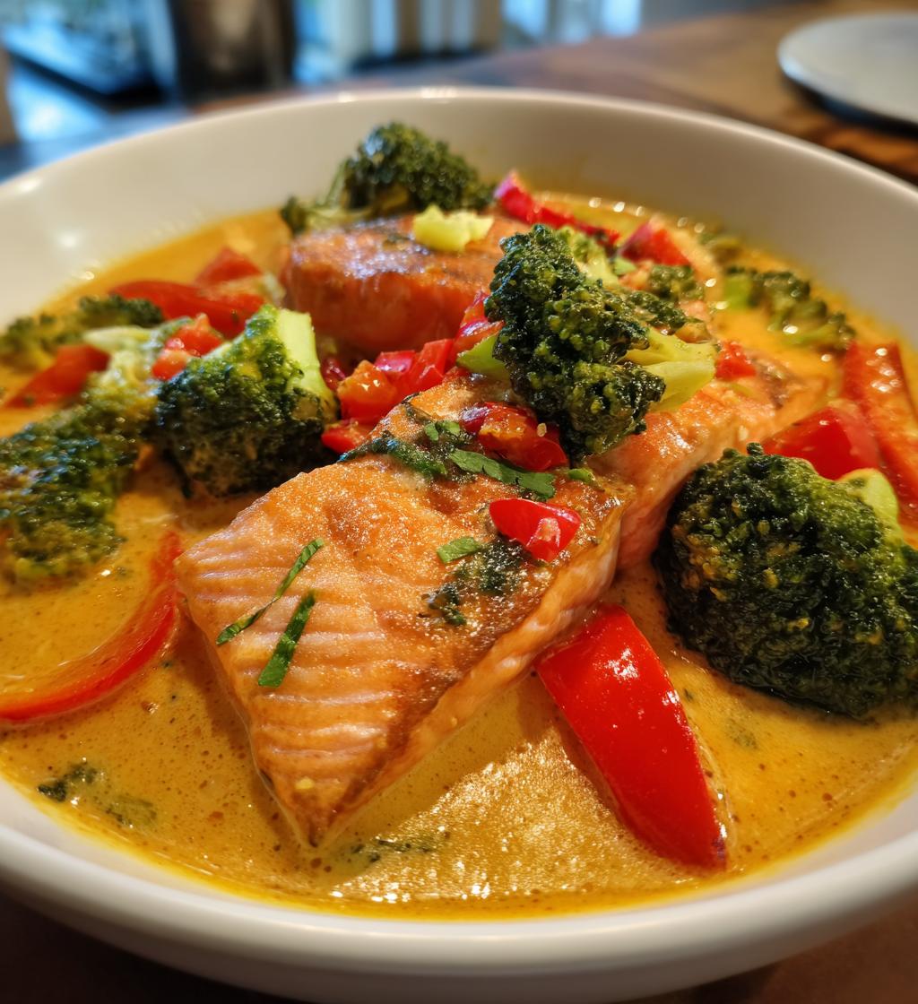 Microwave Red Curry Poached Salmon
