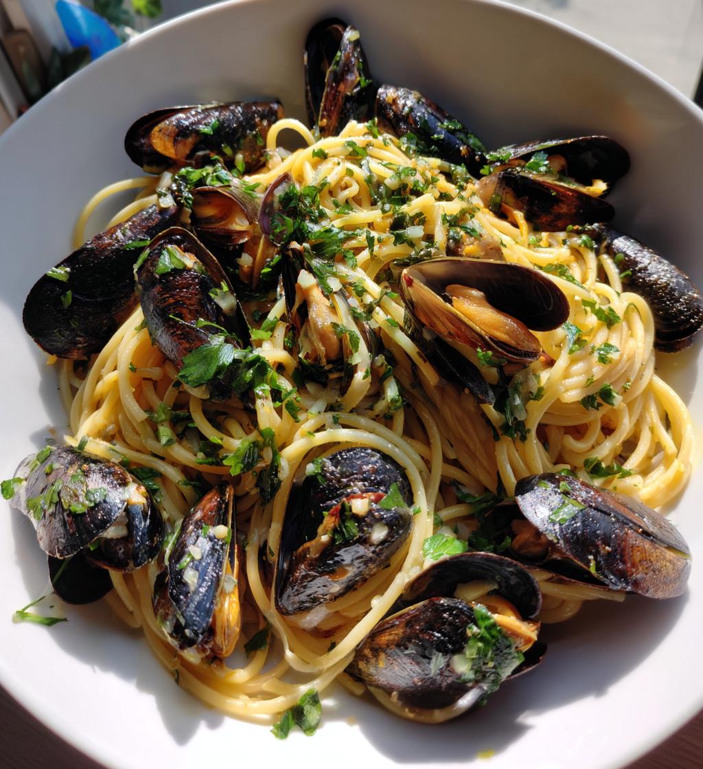 Speedy Spaghetti with Mussels, Garlic & Parsley